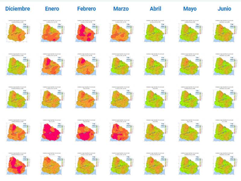 Mapas mensuales de agua disponible en el suelo de Uruguay – Balance hídrico INIA GRAS